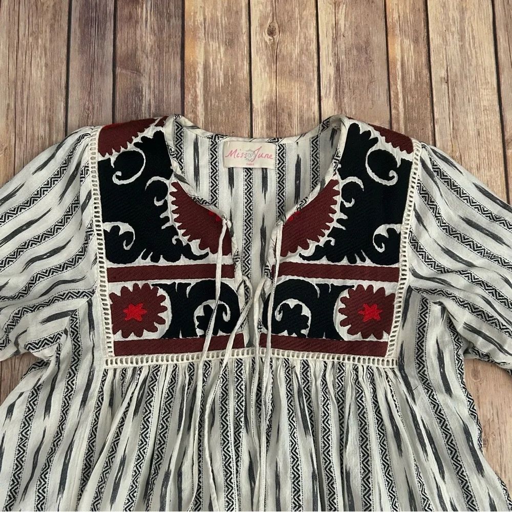 Miss June Paris Striped Boho Blouse with Embroidered Details - Picture 3 of 6